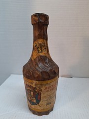 Vtg Wood Carved Wine Bottle Jerezano Oloroso Primitive Pirate Prop Candle Holder