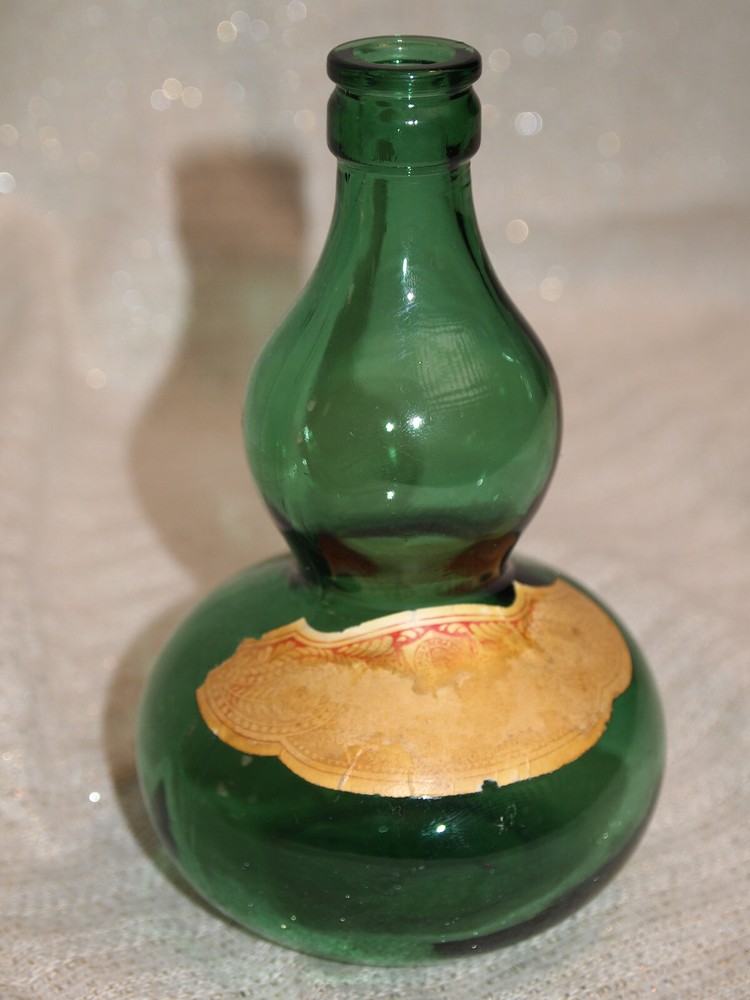 2 Small Vintage Green Glass Rose Bela & Moura Basto Wine Empty Bottles Portugal