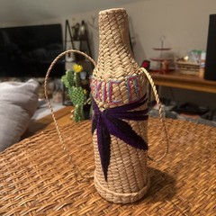 Mexican Straw Bottle Holder Insulator Tan Cooler