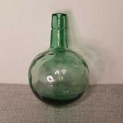 Vintage Embossed Mni Green Glass Wine Decanter Bottle Round Bottom Flask