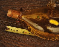 Vintage Haas Bros California Glass Fish Decanter Bottle Amber w/ Green Eyes 15&Prime;