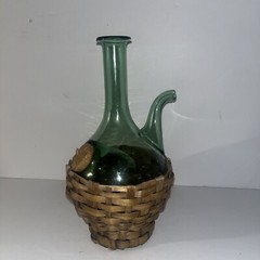 VINTAGE HAND BLOWN GREEN GLASS WINE BOTTLE DECANTER FROM ITALY