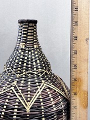 Vintage Wicker Demijohn Wine Bottle Basket Holder Hinged Lid Handle 13.5”