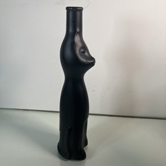 Rheinhessen Riesling Black Happy Cat Figural Glass Wine Bottle EMPTY