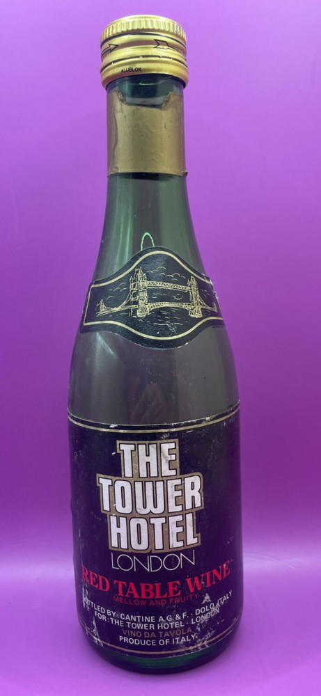 Vintage The Tower Hotel London 9&Prime; Red Table Wine Bottle – Empty – Green – Italy