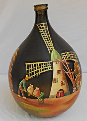 Demijohn French XX Large wine 30 L .Bottle Custom painted windmill on it 1960&rsquo;s