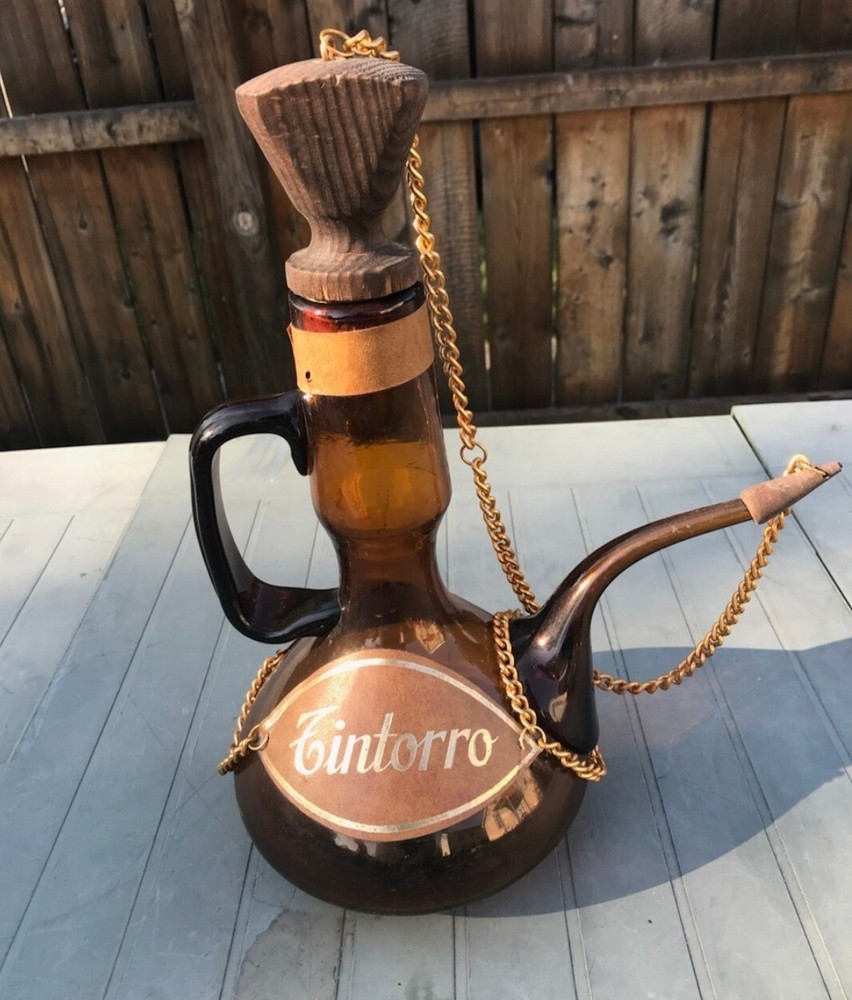 Title: Tintorro Porron Amber Brown Glass Wine Bottle Alcohol Decanter Spain