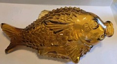 Lg Vintage Amber Glass Italian Fish Wine Decanter Bottle 15&Prime;