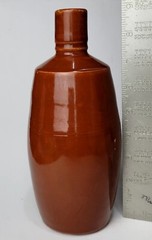 VINTAGE LANCERS WINE BOTTLE RED/BROWN STONEWARE JUG 9&Prime; PORTUGAL EUC!