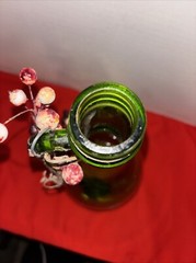Vintage Green Glass Wine Bottle-12” Tall-1.5 Liter- Berries On Handle Chipping