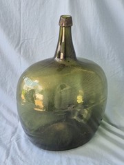 Huge 18.5&Prime; Vintage Demijohn Jug Green Glass Italian Wine Bottle Mid Century MCM