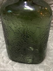 Vintage 1940s Green Wine Half Gallon Bottle 10” Tall, Glass Embossed Grape Vines