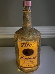 Large Empty Gold Glitter Tito’s Handle Liquor Bottle, White Lights