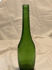 Vgt Green Glass Wine Bottle With Embossed Grape Designs, 11” Tall