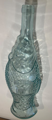 Vintage 13 1/4” Fish Shaped Clear Glass blue / green Wine Bottle Italian.