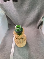 Vintage Dark Green Glass Jute Wrapped Wine Bottle Empty