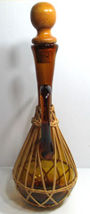 Vintage Hand-Crafted Glass Porron Pitcher Decanter Amber Rattan Spain 15 3/8&Prime; T