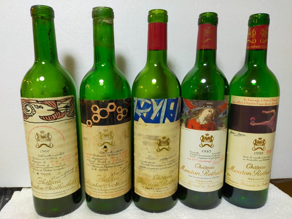 Chateau Mouton Rothschild Empty Glass Bottle Set of 5 From Japan Rare 1966-1990