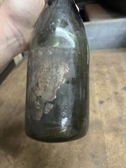 Antique Old Rare Early Empty Green Glass Wine Bottle High Kick Up W Paper Label