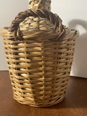 Vintage V. Levante Spanish wicker covered green glass demijohn bottle See Pics