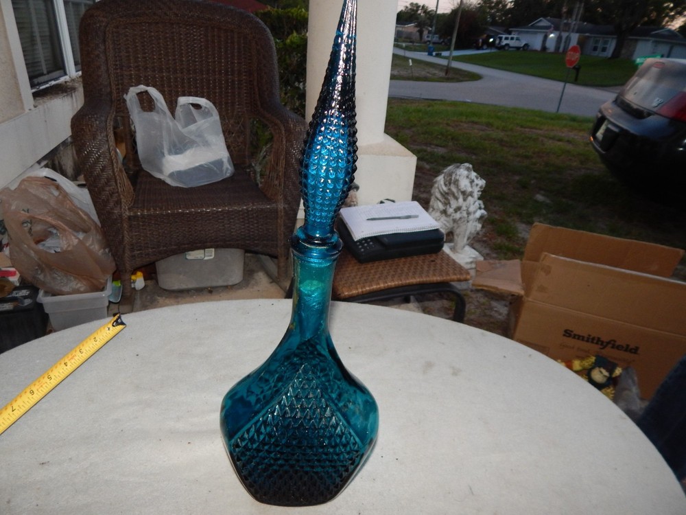 Vintage Blue Glass Genie Bottle Wine Bottle Decanter Italy Estate Find