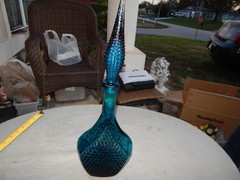 Vintage Blue Glass Genie Bottle Wine Bottle Decanter Italy Estate Find