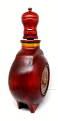 BULGARIAN Wooden Wine Bottle Decanter w/ Top & Stopper, 10-1/4&Prime; Tall