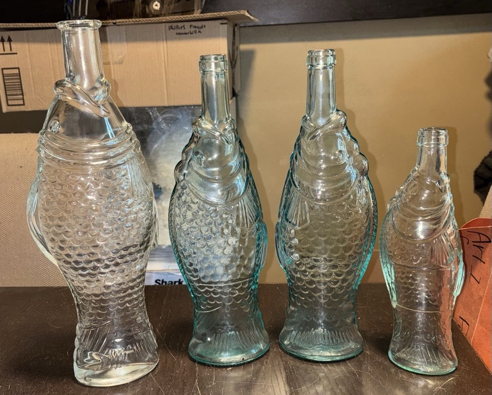 Vintage 1970’s Set Of 4 Pescevino Fish Shaped Wine Bottles From Italy