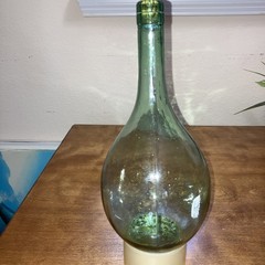 Antique Green Hand Blown Torpedo Round Bottom Glass Bottle 13” Cork Stopper