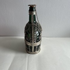 Vintage Elaborate Silvered Copper Wire Filigree Wrapped Bottle