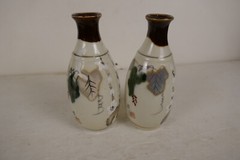 Vintage Pair Chinese Mijiu or Rice Wine Bottle/ Vase & Bud Vase Traditional Art