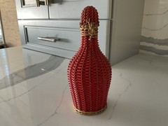 Vintage 7.5” Red & beige Demijohn Wine Bottle Wicker