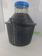 Rare Old Demijohn Clear Glass Plastic Basket (Made In Italy) 14.25&Prime;t X 13.25&Prime;w