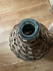 Large Antique French Wicker Enclosed Demijohn 15” With Handle