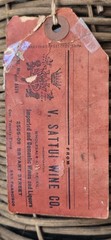 Rare Pre-Prohibition V. SATTUI WINE CO. SF Wicker Demijohn Bottle Original Tag