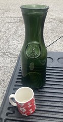 Pair Of (2) Huge Antique Vin Litre Green Glass Decanters Super Heavy French Wine