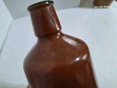 Vintage Stoneware Beer Bottle & Lancers Portugal Wine Bottle Painted Glass