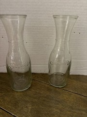 Pair Of Braswell&rsquo;s Carafes .25 Liter With Insignia Clear Glass 1/2 Bottle Server