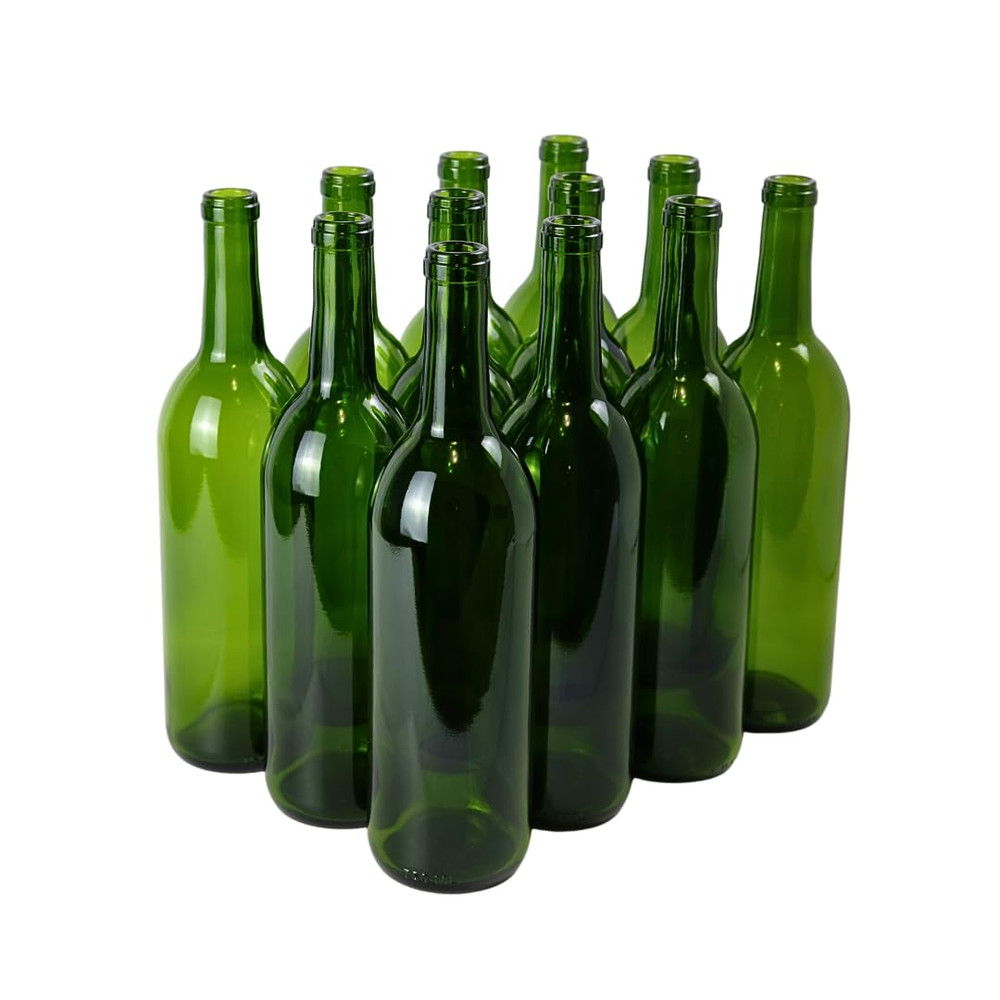 W5 750Ml Green Wine Bottles (Pack of 12), Empty Bordeaux Liquor Bottles for Drin