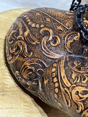 VTG Spanish Wine Decanter Tooled Leather Glass W/ Chain & Cork 10×9 MCM 1970s