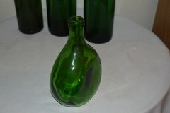 4 Vintage green glass Empty assorted bottles tall and short craft EUC