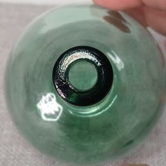 Vintage Embossed Mni Green Glass Wine Decanter Bottle Round Bottom Flask