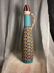 VTG Glass Liqueur Woven Scoubidou Demijohn Viresa Spain Wicker Bottle Boho 1960s