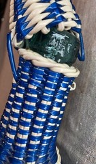 Boho Mid Century Woven Scoubidou Wicker Wrapped Viresa Wine Bottle – vintage