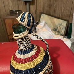 Vintage Spain Wine Bottle Plastic Woven Wicker Handle Empty Boho