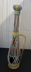 Vintage Plastic Wicker Wrapped Wine Bottle Decanter Mid Century Bohemian Style