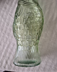 Vintage Fish Shaped Green Glass Wine Bottle 13” Tall Light Green Glass w/Cork