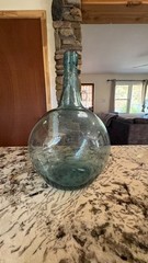 Vintage Hand-blown Aqua Glass Demijohn Carafe Wine Bottle/Bonbonne
