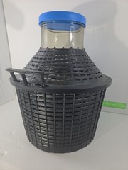 Rare Old Demijohn Clear Glass Plastic Basket (Made In Italy) 14.25&Prime;t X 13.25&Prime;w