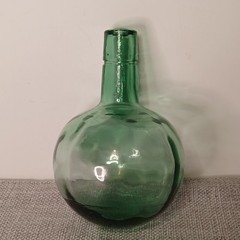 Vintage Embossed Mni Green Glass Wine Decanter Bottle Round Bottom Flask